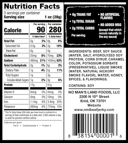 Image of No Mans Land Slow-Dried Beef Jerky | Smoked & Seasoned Jerky Strips | High Protein, Low Carb Beef Snack | Gluten Free - MILD (3oz)