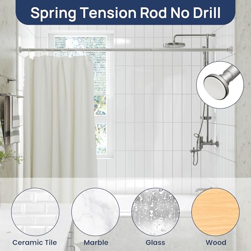 Image of ENJOYBASICS 1 inch Nickel Shower Curtain Rod, 30-64 inch Adjustable, Secure Tension