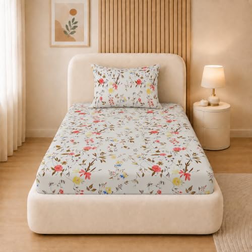 Image of VOMZER Premium 320 TC Fitted Bed Sheet with Full Elastic - Deep Pocket Design - Wrinkle Resistant Fitted Bedsheet 36x72 Single White