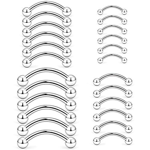 Hoeudjo Eyebrow Piercing Jewelry 16G Surgical Steel Curved Barbell with Ball Kit Tragus Ring Piercings Jewelry 16-24Pcs 6mm 8mm 10mm 12mm