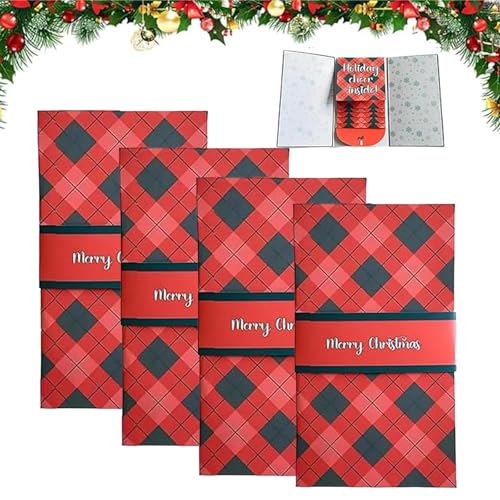 Handmade Christmas Gift Card Booklet, Waterfall Gift Card Holder Book with 4 Slots, Cash Envelope Booklet for Xmas DIY Surprise Money Cards, Personalized Holiday Party Gift (4 Pack Red)