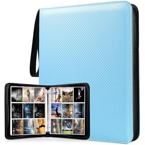 WOT I Trading Card Binder, 900 Pockets Baseball Card Binder Sleeves with Zipper, Double Sided Pockets Card Holder Carry Card Case for Baseball Card, Football Card(Light Blue) Cover