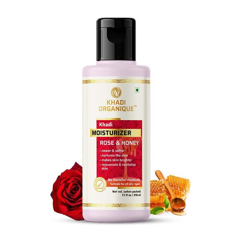 Image of Khadi Organique Rose & Honey Moisturizer For Face | Brightens Skin, Nourishes & Hydrates | Suitable for Men & Women | Youthful Glow | 210ml x 1 (210 ml)