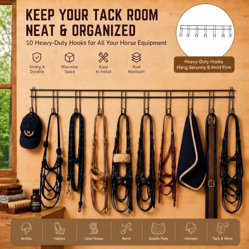 Yaocom 10 Hook 2 Pcs Bridle Hooks Tack Room Metal Wall Hangers Rack, Black by Yaocom - Image 6