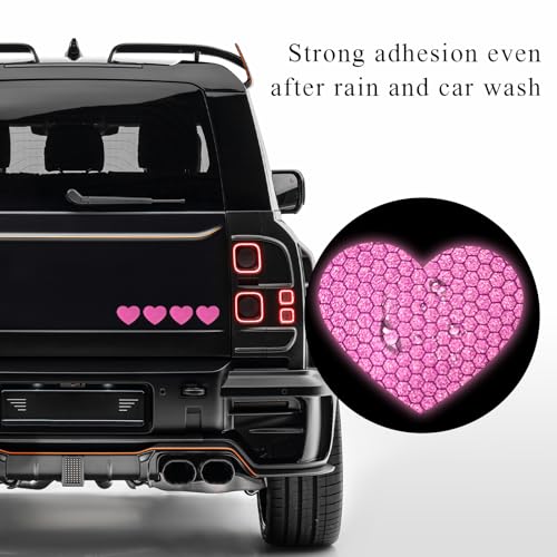 Image of 10PCS Vinyl Decal for Cars, High Intensity Reflective Sticker Night Safety Sign Bumper Decals, Waterproof Grid Vinyl Stickers Scratch Cover for Auto Window Laptop (Heart, Pink)