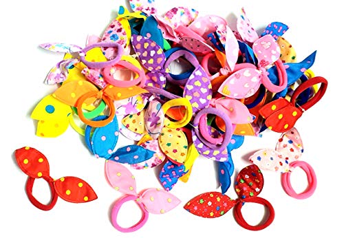 Sonpal 女の子用 ウサギの耳のヘアタイ 輪ゴムスタイル ポニーテールホルダー (マルチカラー)-24個