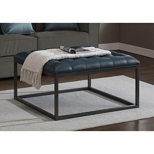 Living Room Metal Custom Rectangular Contemporary Tufted Ottoman by Healy Teal Leather