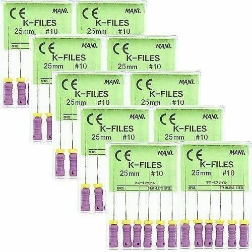 10 Pack Mani K-Files 25mm #10 Stainless Steel Dental Endo Root Canal Hand Files