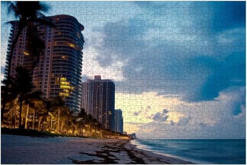Wooden Puzzles Long Exposure Apartment Hotel condominium Buildings Sunset Twilight