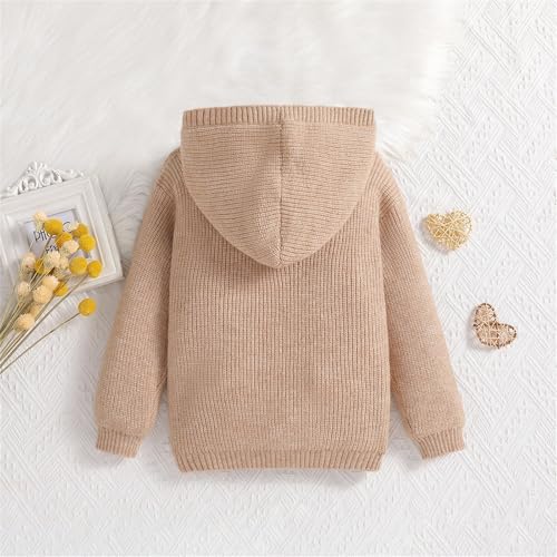 Toddler Kids Hooded Cardigan Knit Sweater Long Sleeve Solid Color Button Down Casual Soft Sweater Tops Fall Winter Clothes4