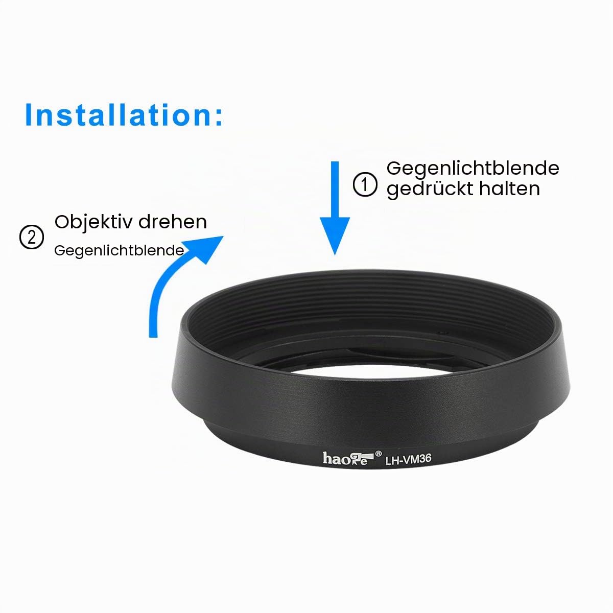 Haoge LH-VM36 Bajonett-Gegenlichtblende aus Metall, rund, kompatibel mit Voigtlander Nokton asphärical ASPH 40mm f/1.2 VM, 35mm f1.2 VM, 50mm f1.2 VM Leica M Objektiv LH-8 schwarz