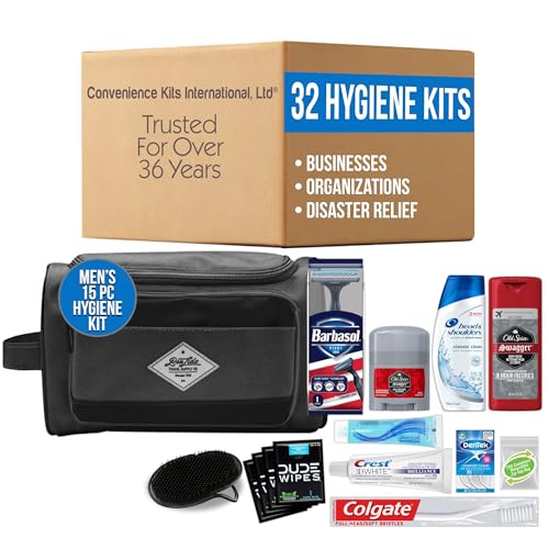 Image of Convenience Kits International Men's Premium 15-Piece Travel Hygiene Kit, 32 Count Bulk Case for Hotels, Shelters, Disaster Relief