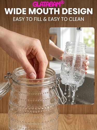 Image of 32 OZ Glass Mason Jars with Airtight Clip-Top Lids 6 Pack, Wide Mouth Reusable Glass Storage Jars for Kitchen Pantry, Pickling, Jam, Coffee Beans & Meal Prep (32 oz)
