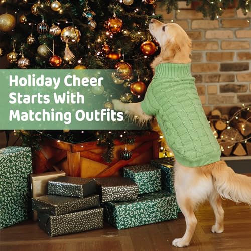 Image of Cozy Stretch Dog Turtleneck Sweater -Soft Warm Dog Knit Sweaters for Boy Girl Pets, Christmas Sweater Pullover for Small Medium Large Pup Winter Outfit,Green L