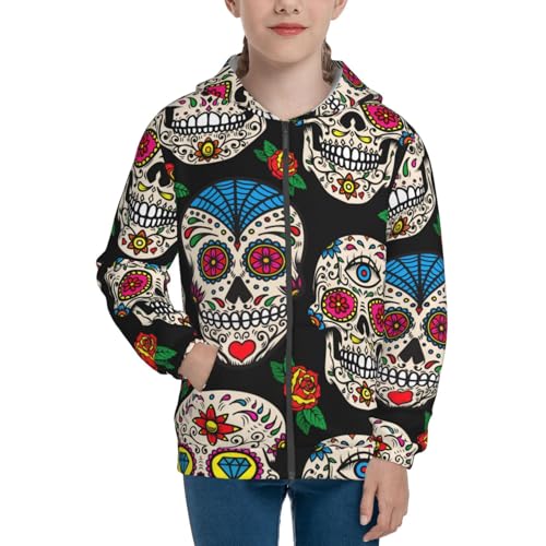 Sugar Skulls and Roses Kid Hoodies Boys Zip Up Sweatshirts Girls Pullover with Pocket3