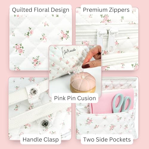 Image of Double Layer Sewing and Craft Supply Organizer w /Customizable Dividers & Removable Pouches - Sewing and Craft Bag w /Pockets & Organizational Compartments -Including Pin Cushion