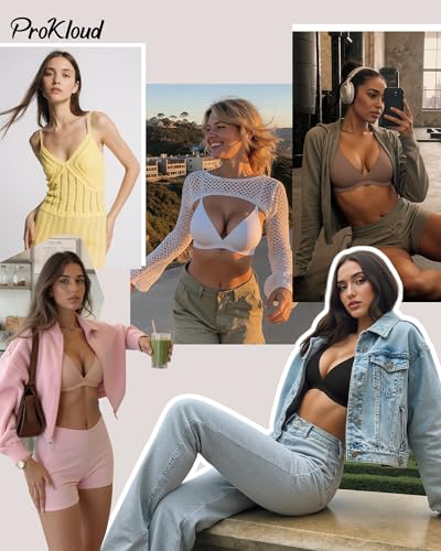 Image of ProKloud WirelessTriangle Bralettes for Women Plunge Unlined Unpadded Bras | No Underwire Comfortable Everyday Tshirt Bra,Hook and Eye Closure