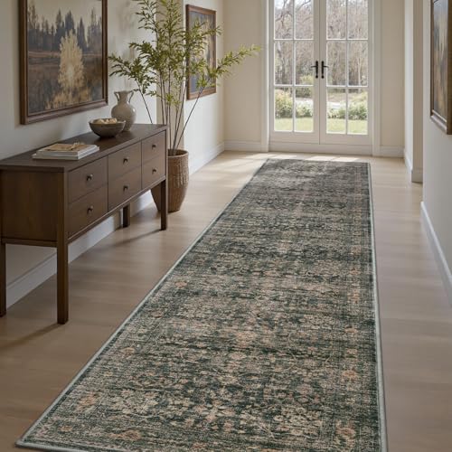 MontVoo Vintage Green 2x10 Runner Rug - Non-Slip