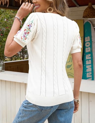 CiCiBird Womens Short Sleeve Sweater Cute Embroidered Pullover Casual Cable Knit Summer Tops2