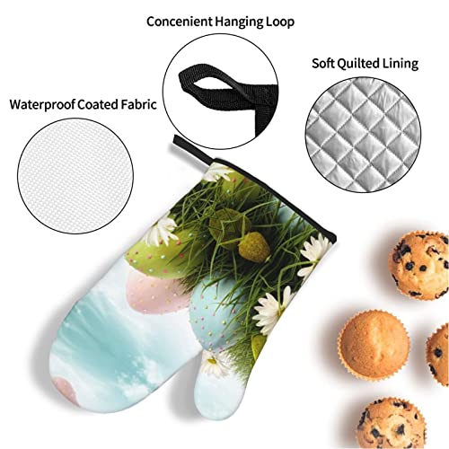 Colorful Easter Eggs Oven Mitt And Pot Cover 4Pcs Set For Kitchen Cooking And Outdoor Grill Heat Resistant Set #TOP4