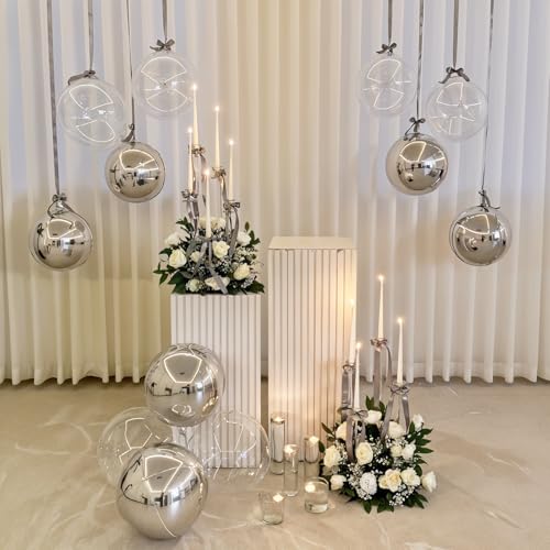 Image of 8 Pcs Silver Balloons and Clear Round Foil Balloons 22 In Transparent Balloon Metallic Silver 4D Ball Balloon Ornament Balloon for Birthday Grad Wedding Anniversary Prom Disco Party Decor