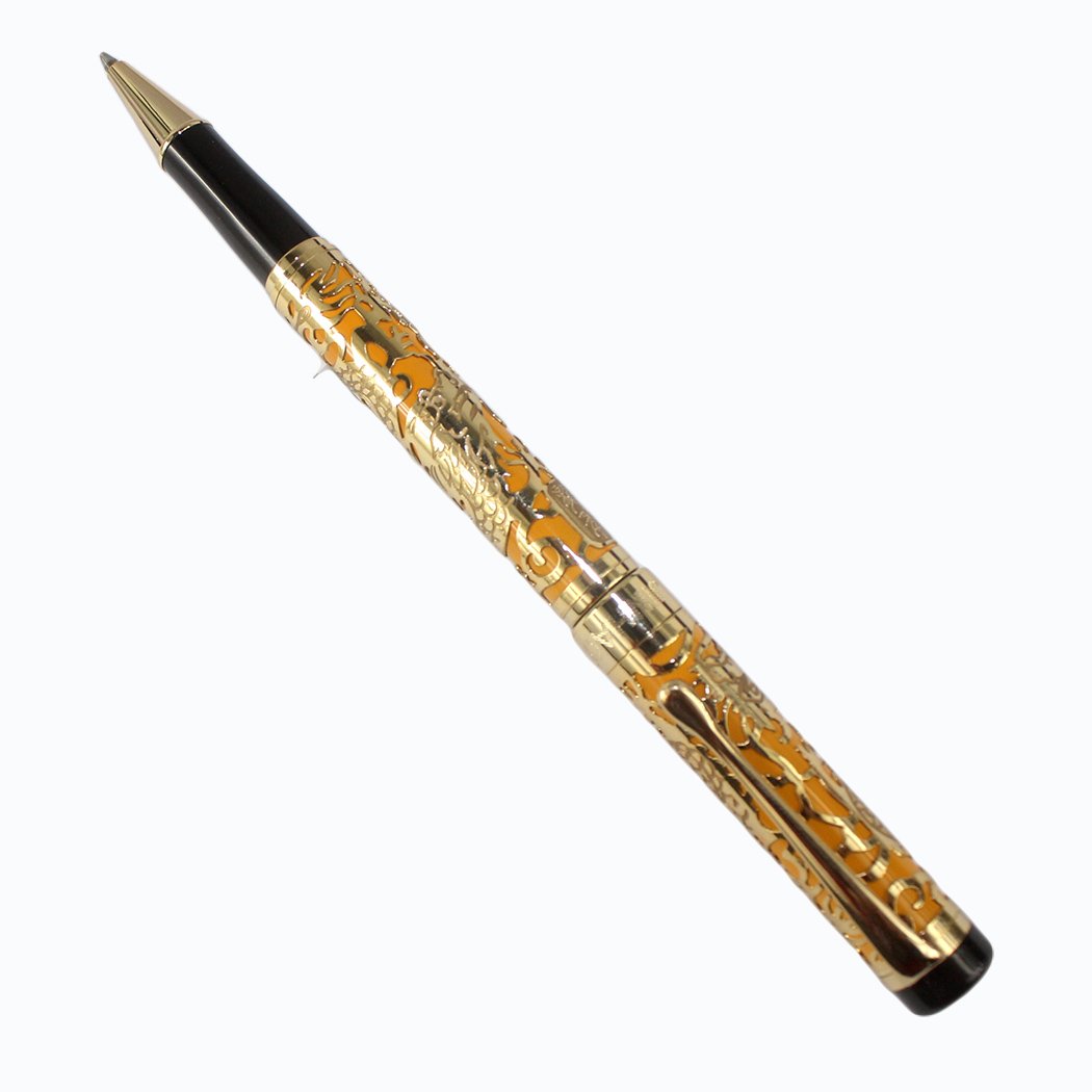 Jinhao 5000 Füllfederhalter – Orange Mit Goldenem Drachen-Motiv, 18k Vergoldete Feder, Edles Schreibgerät