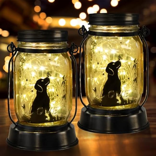 Dog Solar Lanterns Dog Lover Gifts for Women Men Dog Lovers Gifts Hanging Dog Lanterns with Stake for Yard Lawn Garden Decor Waterproof Dog Lights Torches