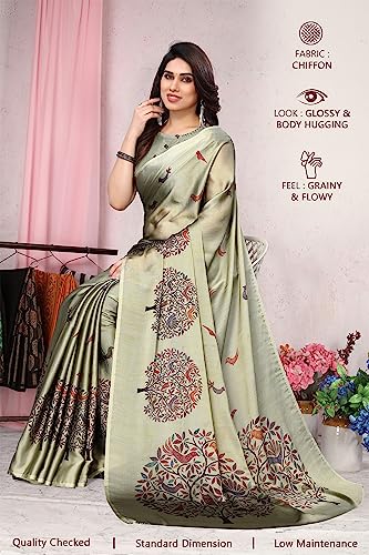 Image of MIRCHI FASHION Women Saree Chiffon Flower Print | Breathable Lightweight Sari for Office and Daily Use with Unstitched Blouse Piece (Available in 30 Styles)