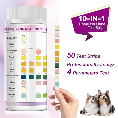 Image of Dog & Cat Urine Test Strips, 10 Way Pet Urinalysis Testing Kit for Ketone, Glucose, pH and Nitrite, Reagent Strips