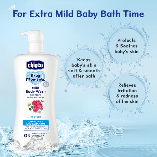 Image of Chicco Baby Moments Mild Body Wash Protect, New Advanced Formula With Natural Ingredients, No Tears, Suitable For Babys Body Wash, No Phenoxyethanol And Parabens (500Ml)