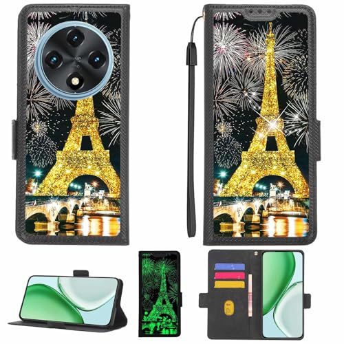 Aroepurt Case Compatible for UMIDIGI G100 5G Phone Case Flip Cover [with Tempered Glass Screen Protector][RFID Blocking][Gold Glitter+Luminous] LPT-TT