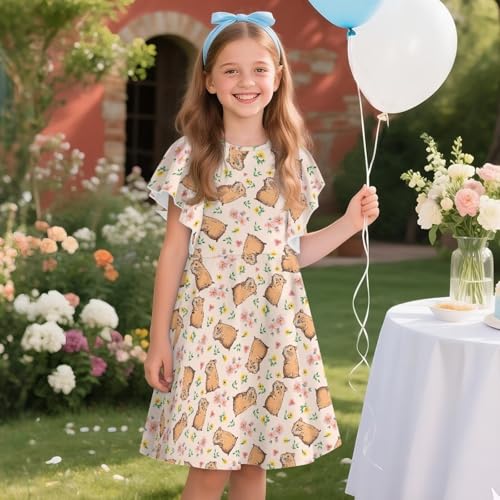 Girls Dress Summer Ruffle Hem Sleeves A Line Midi Dress Suitable for Party Daily Beach 3-14Y3
