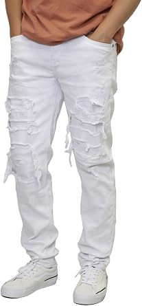 URBANJ Mens Stretch Distressed Jeans Ripped Biker Jean Pants