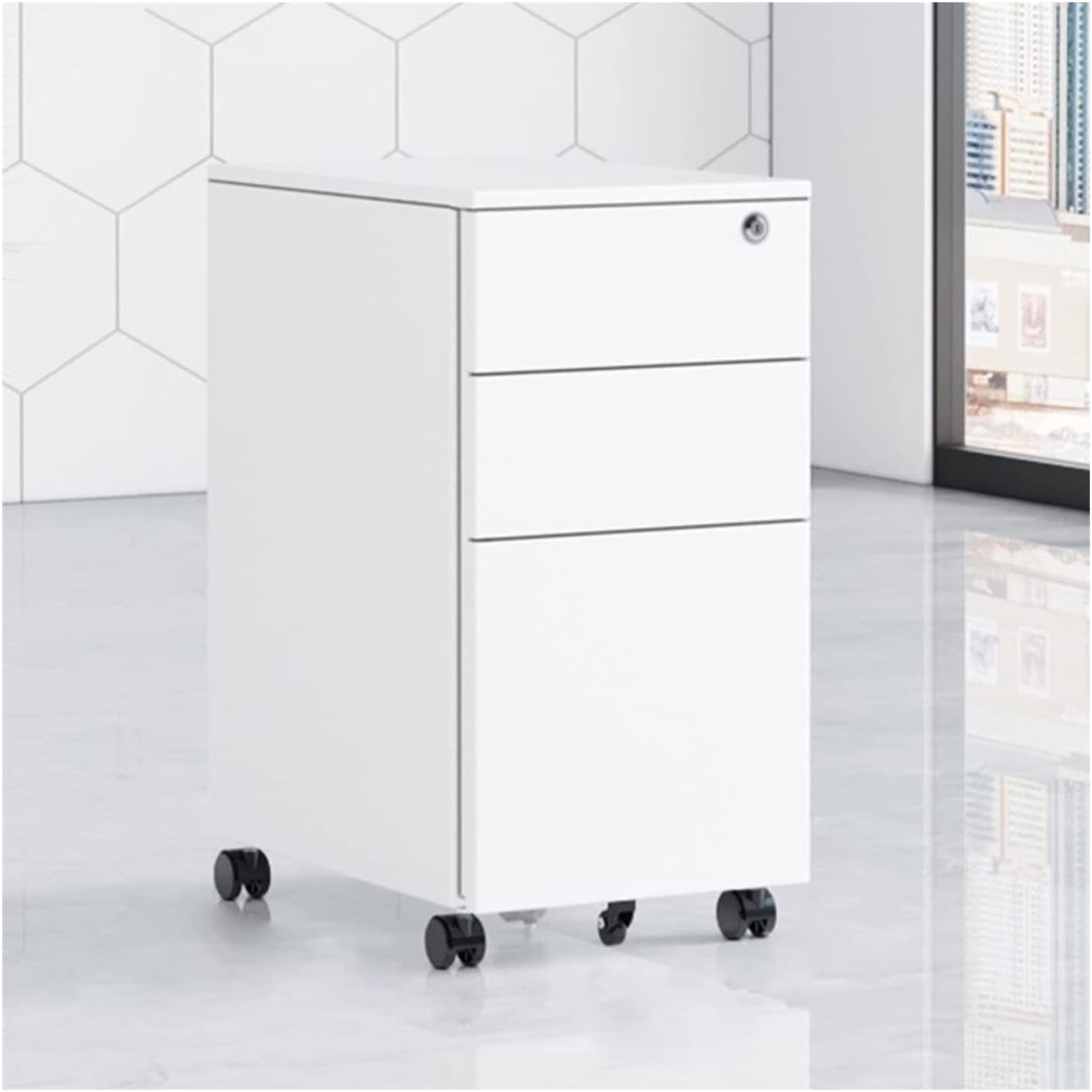 ASerZenith Igh Quality Steel Three Drawer Lockable File Cabinet With Wheels And Push Handle,J