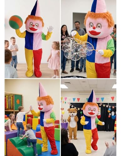 Image of BookMyCostume Joker Clown Circus Cartoon Mascot Costume For Theme Birthday Party & Eventsfor Adults|Full Size Adults|Multicolor