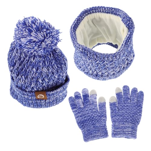 VALICLUD Baby Winter Hat Gloves Scarf Set Girls Boys Knitted Beanie with Pom Pom Neck Gaiter for Cold Weather Sky-Blue
