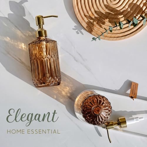 Image of JASAI 18Oz Amber Glass Soap Dispenser with Gold RustProof Pump for Bathroom