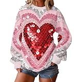 Sudaderas para el día de San Valentín para mujer, con estampado de corazón colorido, cuello redondo, casual, holgada, manga larga, divertida, novedosa, cómoda, para vacaciones y otoño, 23 multicolor