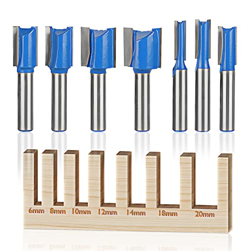 Acboor 7 Stück 8mm Schaft Nutfräser Set: 6mm 8mm 10mm 12mm 14mm 18mm 20mm Fräser Router Bits für fräser set Schaft Nutfräser Rillenmeißel Bits für Holzbearbeitung Nut-Rillenmeißel-Bits