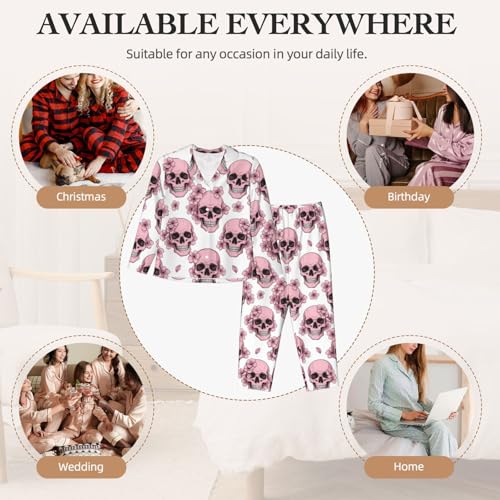 Image of Women'S Long Sleeve Pajama Set Soft Loungewear Button-Down Top & Elastic Waist Pants S- 2XL