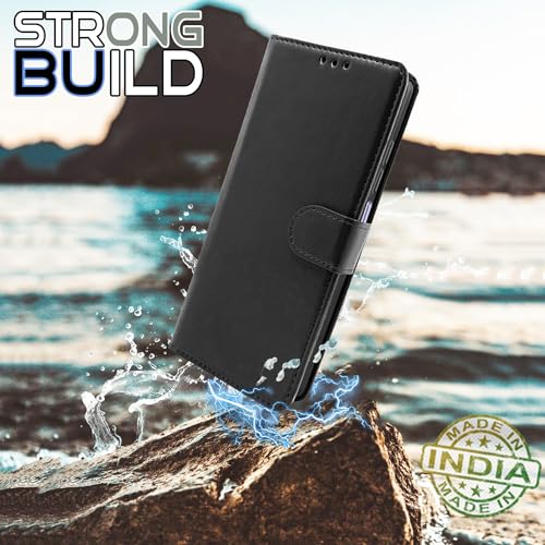 Image of Pikkme Flip Cover Leather Finish | Inside TPU with Card Pockets | Complete Protection Button Flip for Realme Narzo 70x 5G / N65 / Realme 13 /12 /12X 5G /C65 (Black)