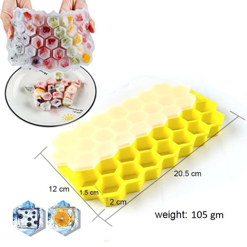 Image of AIG Silicone Ice Cube Trays with Lids - 3 Pack Easy-Release Hexagon Ice Maker for Freezer, Reusable Food-Grade Ice Molds for Cocktail Bar, Whiskey, Iced Coffee & Home Kitchen (Yellow)