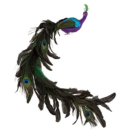 Kurt Adler Large Purple/Blue Feather Peacock on Clip, Multicolor, 26 Inches