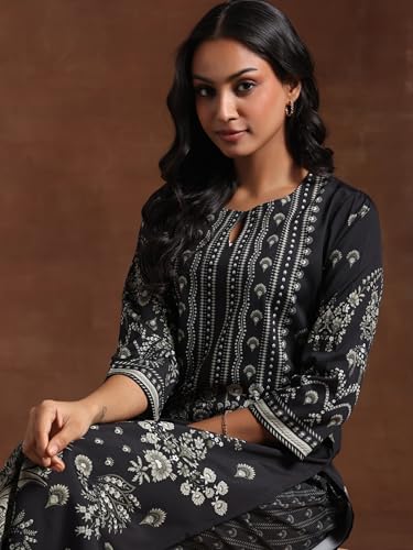 Image of Libas Womens Printed Crepe Straight Kurta with Trousers | daily wear suit