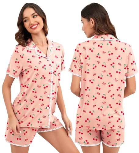 Image of SWOMOG Womens Button Down Pajamas Set Short Sleeve Sleepwear Bride Soft Pj Lounge Sets XS-3XL