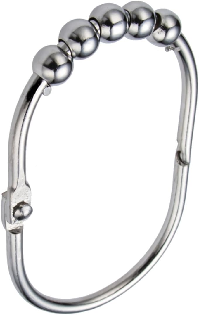 2LB Depot Wide Shower Curtain Rings / Hooks Set, Decorative Polished Chrome Finish, Easy Glide Rollers, 100% Rustproof Stainless Steel, Set of 12 Rings for Shower Rods : Tools & Home Improvement