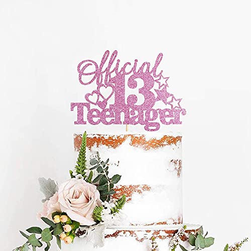 Image of FestikoOfficial 13 Teenager Birthday Cake Topper 13th Birthday Cake Topper Glitter Happy Birthday Cake Decoration (Pink)