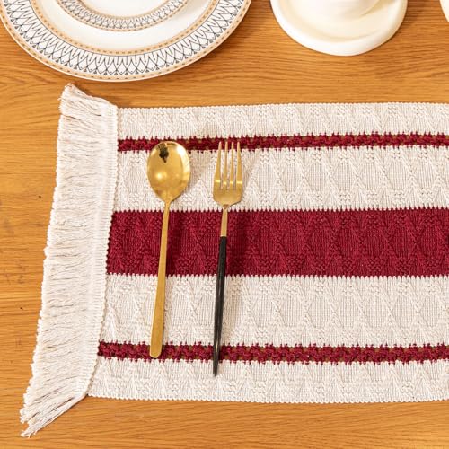 Image of HomeCloud Croshia Woven Table placemat - Heat Resistant, Washable Table Decoration for Dining, Office, Kitchen, Hotel, and Home (Rec White Maroon, Set of 2)
