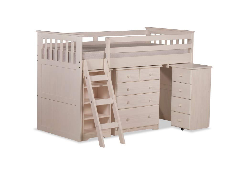 3'0 Mid Sleeper Bed with 3+2 chest in White Finish