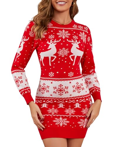 EWIGELIEBE Weihnachtskleid Damen Strickkleid Weihnachten Elegant & Lustig – Weihnachtspullover Kleid Lang mit Rentier/Tannenbaum Druck – Weiches...